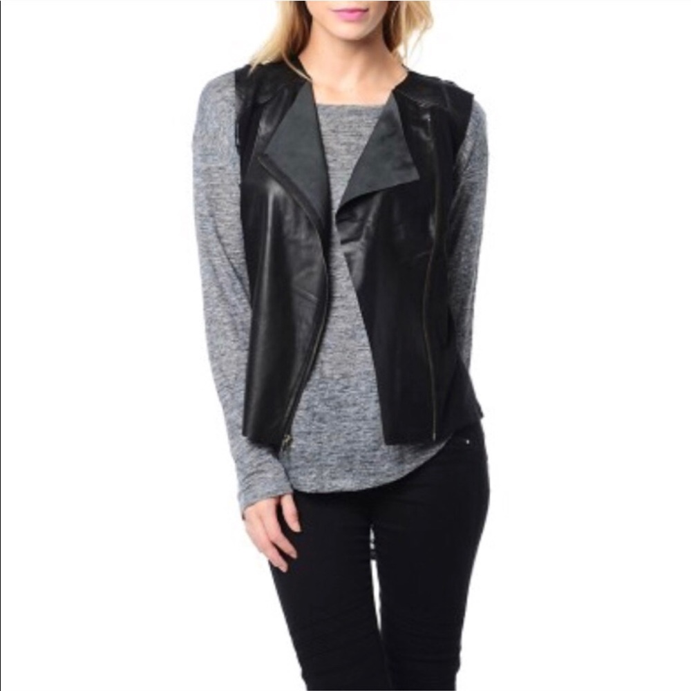 Michael Stars leather front moto vest